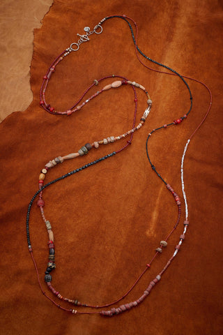 CLAY, EARTH AND FIRE LONG DOUBLE STRAND NECKLACE