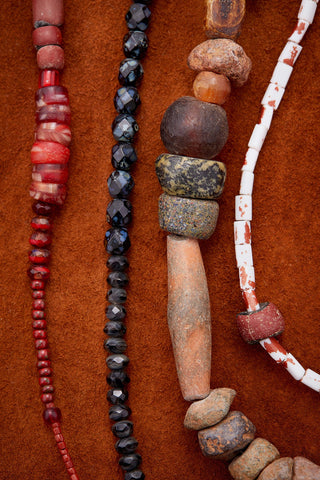 CLAY, EARTH AND FIRE LONG DOUBLE STRAND NECKLACE