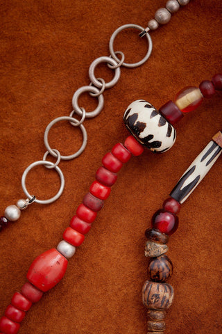 CAMPFIRE EARTH BOLD RED ULTRA LONG WRAP AROUND NECKLACE