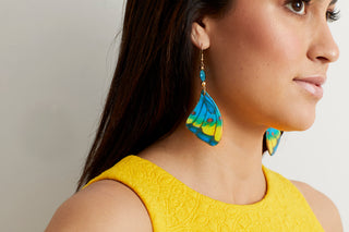 14K GOLD BRIGHT COBALT BLUE BUTTERFLY EARRINGS