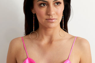 LONG COLORFUL CANDY GOLD HOOP EARRINGS