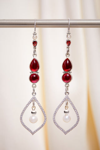 RED GARNET AND PEARL ROMANCE EARRINGS
