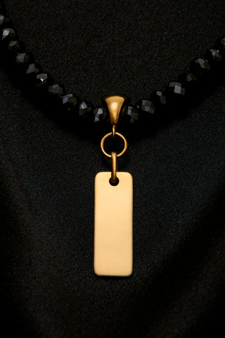 BLACK TOURMALINE NECKLACE WITH 14K GOLD RECTANGLE PENDANT