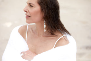 CRYSTAL QUARTZ AND CLEAR SEA GLASS EARRINGS