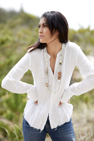 WHITE LIGHT WITH TERRA COTTA CLAY AND GREEN GLASS NECKLACE