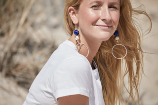 NAVY COSMIC STERLING SILVER HOOP EARRINGS