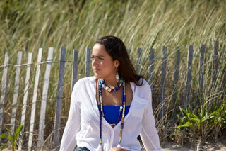 OXIDIZED STERLING SILVER BLUE AND CRYSTAL GLASS COTTAGE NECKLACE