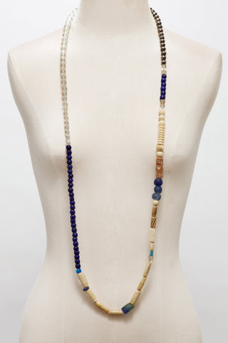 OXIDIZED STERLING SILVER BLUE AND CRYSTAL GLASS COTTAGE NECKLACE