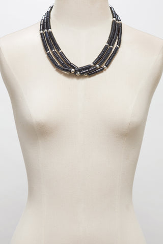 MODERN TRIPLE STRAND BLACK TUXEDO CYLINDER NECKLACE