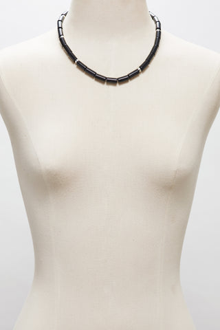 MODERN BLACK TUXEDO CYLINDER NECKLACE