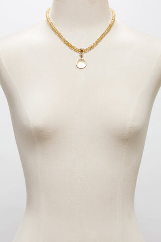CITRINE NECKLACE WITH 14K GOLD CONCAVE CIRCLE PENDANT