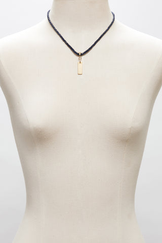NAVY SAPPHIRE NECKLACE WITH 14K GOLD RECTANGLE PENDANT
