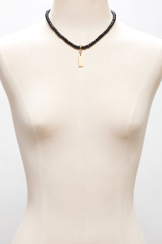 BLACK TOURMALINE NECKLACE WITH 14K GOLD RECTANGLE PENDANT