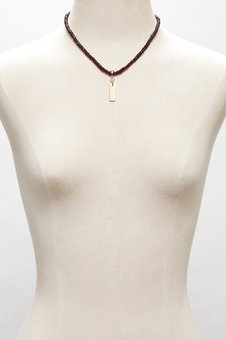 RED GARNET NECKLACE WITH 14K GOLD RECTANGLE PENDANT