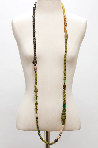 LONG BULKY BLACK GREEN AND YELLOW BLANKET NECKLACE