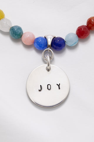 COLORFUL BRIGHT JOY NECKLACE WITH HAND STAMPED CIRCLE PENDANT (8MM)