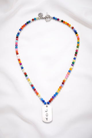 COLORFUL BRIGHT JOY NECKLACE WITH HAND STAMPED DOG TAG PENDANT (6MM)