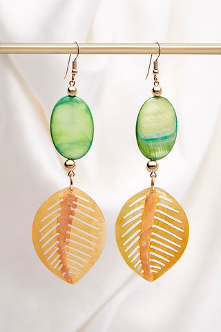 14K GOLD GLOWING GREEN LEAF EARRINGS