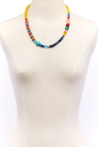BRIGHT YELLOW ECLECTIC COLORFUL WORLD NECKLACE