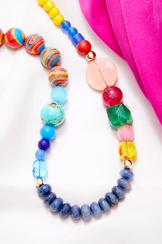 BRIGHT YELLOW ECLECTIC COLORFUL WORLD NECKLACE