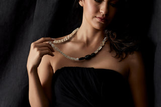 CRYSTAL QUARTZ AND BLACK ONYX EVENING GLAMOUR NECKLACE