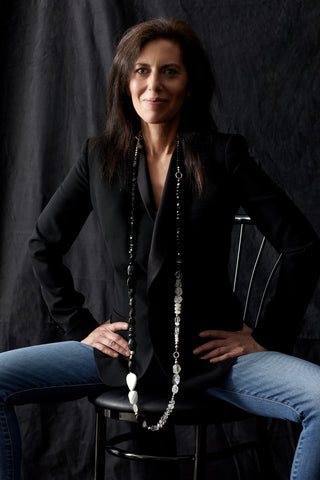 EXTRA LONG BLACK AND WHITE TUXEDO WRAP AROUND NECKLACE