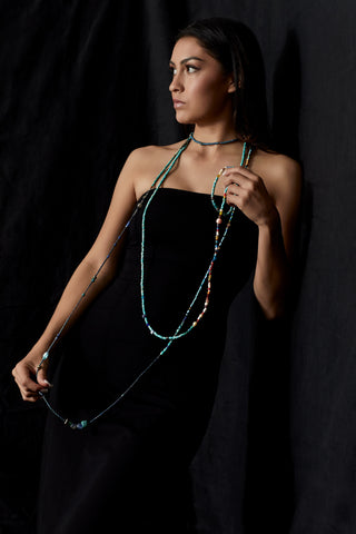 EXTRA LONG TURQUOISE AND INDIGO WORLD NECKLACE