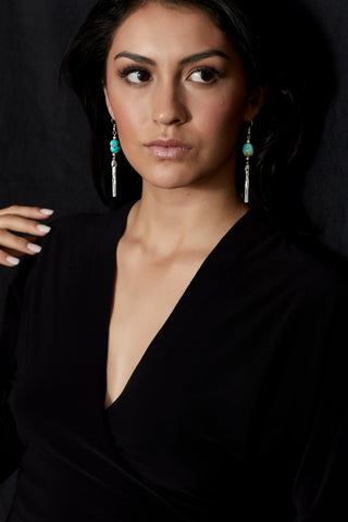 MODERN TURQUOISE AND STERLING SILVER TASSEL EARRINGS