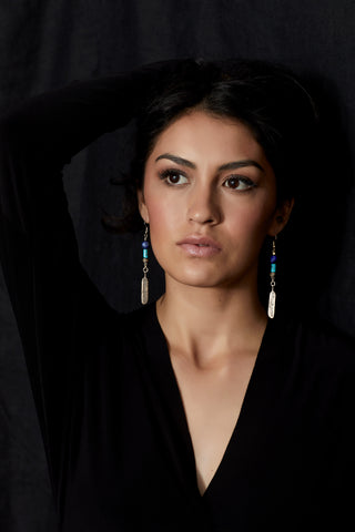 LAPIS AND TURQUOISE WITH STERLING SILVER FEATHER EARRINGS