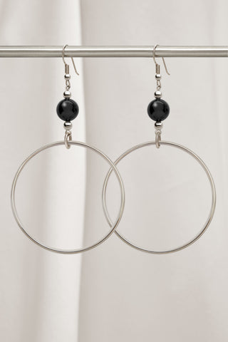 BLACK ONYX CLASSIC STERLING SILVER HOOP EARRINGS