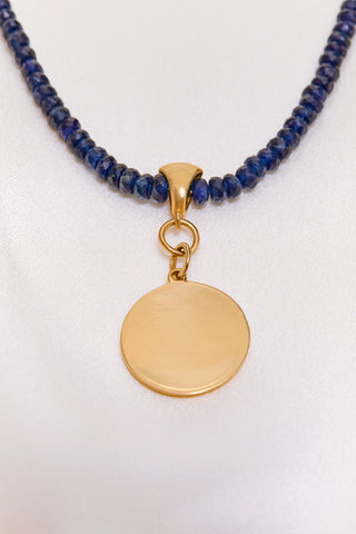 NAVY SAPPHIRE NECKLACE WITH 14K GOLD CONCAVE CIRCLE PENDANT