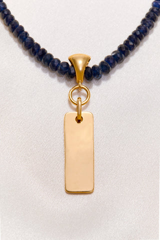 NAVY SAPPHIRE NECKLACE WITH 14K GOLD RECTANGLE PENDANT