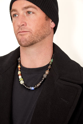 BLACK WITH SPARKS OF BLUE AND GREEN NECKLACE
