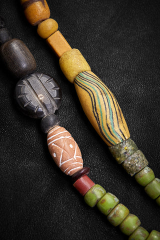 LONG BULKY BLACK GREEN AND YELLOW BLANKET NECKLACE