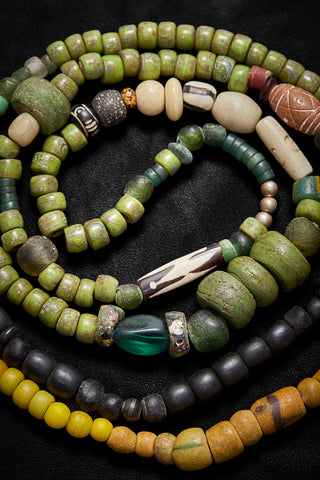 LONG BULKY BLACK GREEN AND YELLOW BLANKET NECKLACE