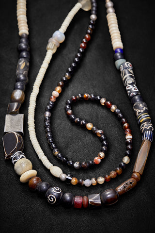 LONG BLACK AGATE AND CREAM OASIS NECKLACE