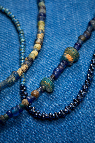 EXTRA LONG INDIGO AND BLACK DRAGONFLY WRAP-AROUND AROUND NECKLACE