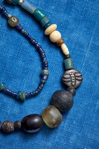 EXTRA LONG INDIGO AND BLACK DRAGONFLY WRAP-AROUND AROUND NECKLACE