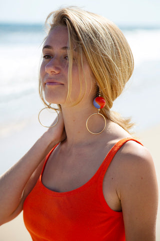 OVERSIZED CANDY SWIRL BLOWN GLASS GOLD HOOP EARRINGS