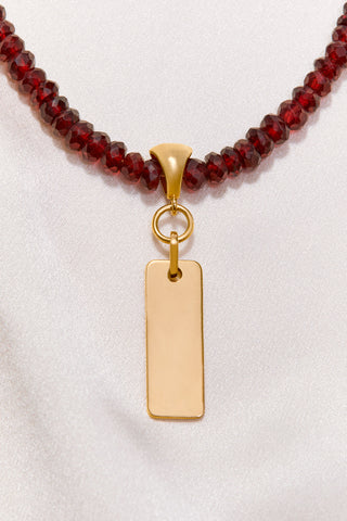 RED GARNET NECKLACE WITH 14K GOLD RECTANGLE PENDANT
