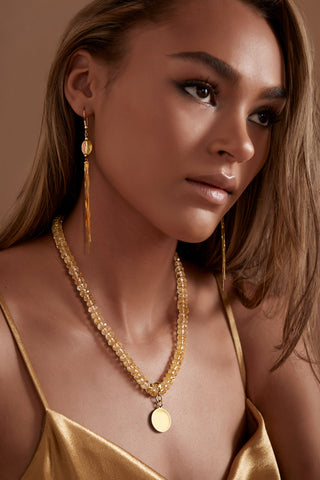 CITRINE NECKLACE WITH 14K GOLD CONCAVE CIRCLE PENDANT