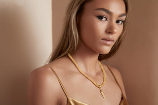 CITRINE NECKLACE WITH 14K GOLD RECTANGLE PENDANT