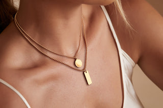 14K GOLD BEAD CHAIN WITH CONCAVE CIRCLE PENDANT SMALL