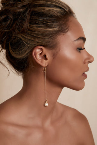 PEARL 14K GOLD CHAIN DROP EARRINGS