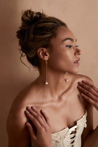 PEARL 14K GOLD CHAIN DROP EARRINGS
