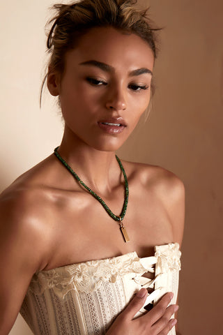 EMERALD NECKLACE WITH 14K GOLD RECTANGLE PENDANT