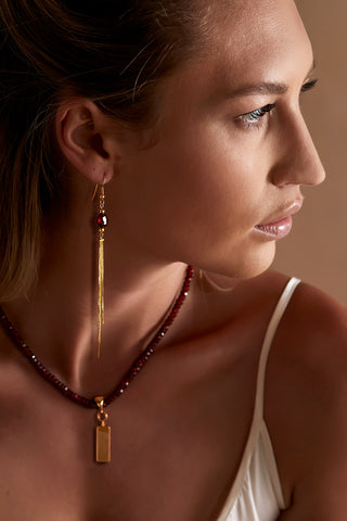 RHODOLITE GARNET 14K GOLD TASSEL EARRINGS