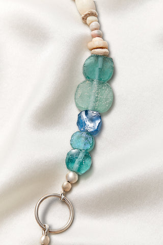 RUGGED CRYSTAL QUARTZ AND BLUE GLASS GRANITE NECKLACE