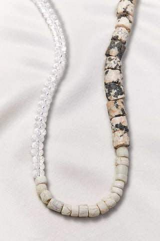 RUGGED CRYSTAL QUARTZ AND BLUE GLASS GRANITE NECKLACE