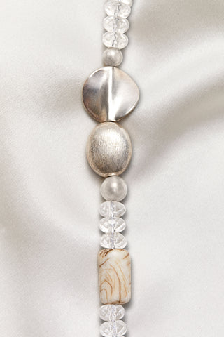 RUGGED CRYSTAL QUARTZ AND BLUE GLASS GRANITE NECKLACE